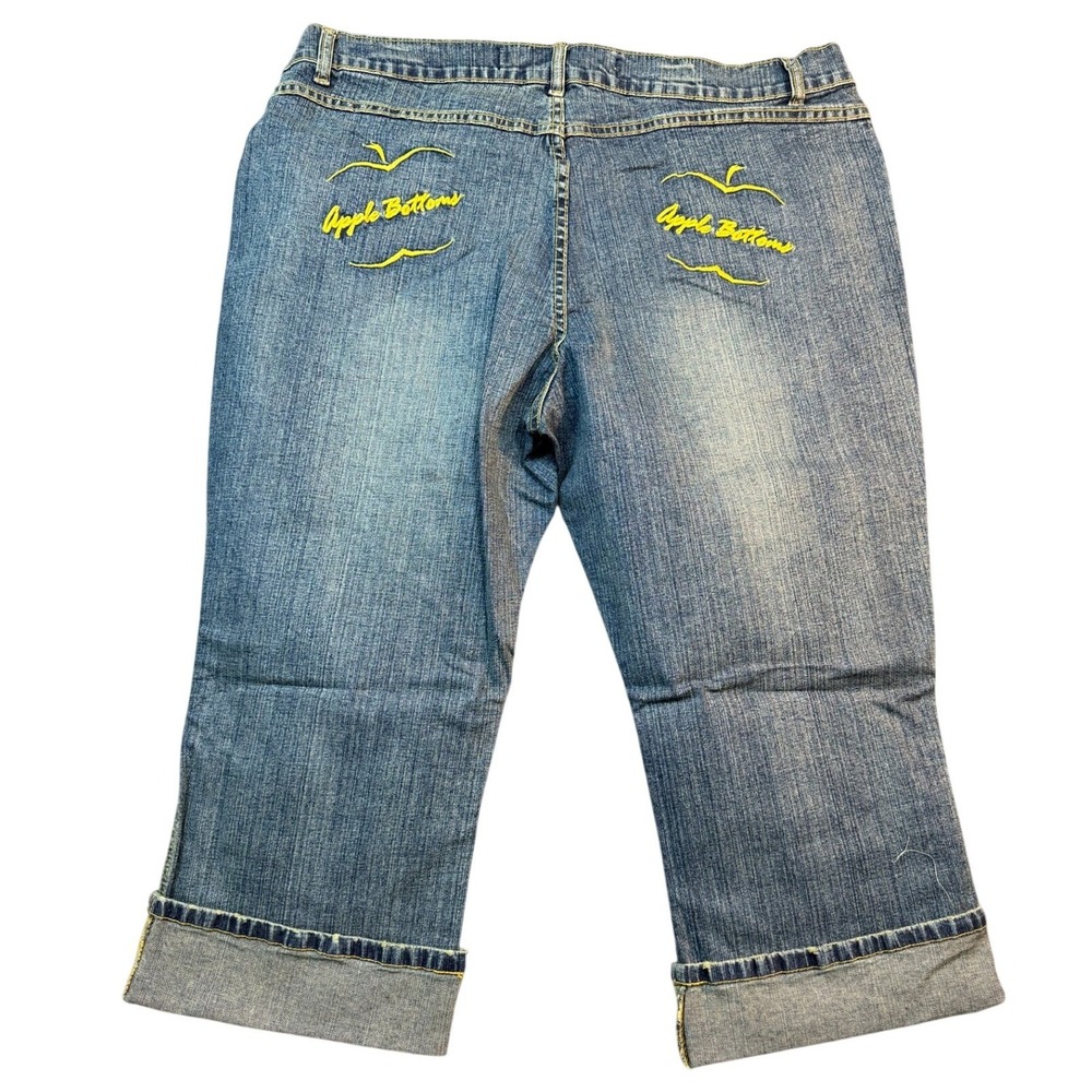 VTG Apple Bottoms Womens Jeans Size 14W Capri Distressed Yellow Embroidered NWOT - Picture 4 of 9